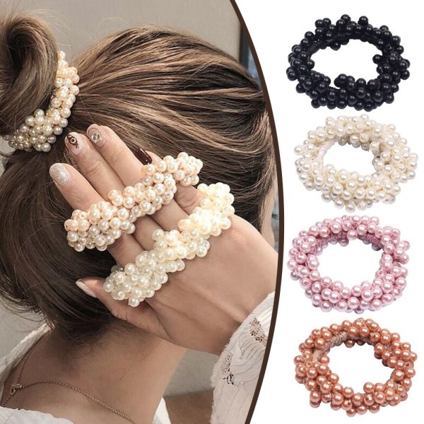 5 Styck Elastisk Pearl Hår Tie Rep Hårring Hårband Hårtillbehör Pink