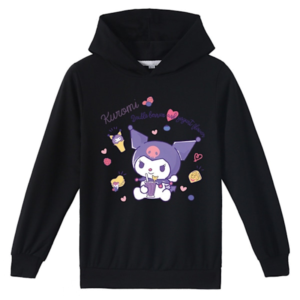 Pige Kuromi Langærmet Hoodie Sweatshirt Jumper Trøje Toppe Jakke Sort V Black 160cm