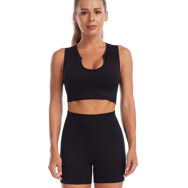 Yoga kvinnliga fitness sport underkläder set V black m