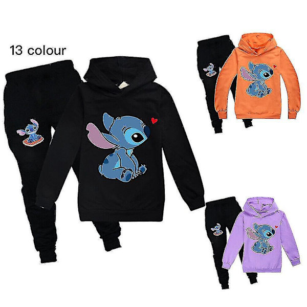 Lilo Stitch Träningsdräkt 2st Hooded Top Huvtröja Byxor Outfit Set Sportkläder för barn Blue 140cm