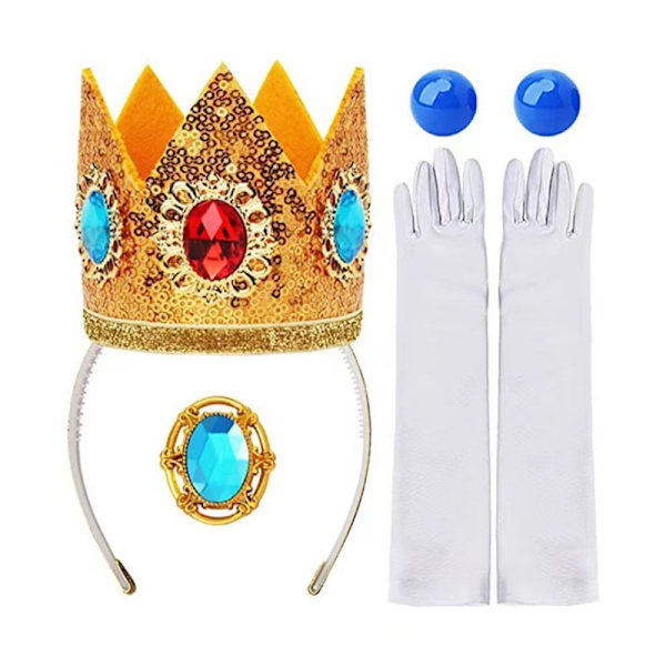 Prinsessa Peach - Kruunu, korvakorut, sormus ja pari hanskoja, asusteet V
