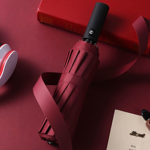 Automatiskt paraply 12 revbens paraply VINRÖTT Wine Red