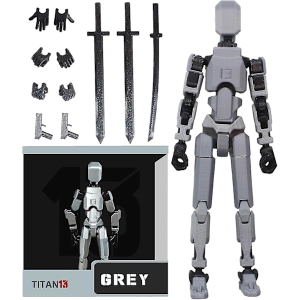 T13 Actionfigur, Titan 13 3D-printet Actionfigur, Lucky 13 Actionfigur, Nova 13 Actionfigur Dummy 13 Actionfigur Grey