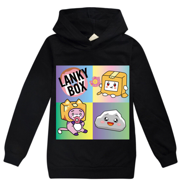 LANKYBOX Børne 3D Print Hoodie Pullover Sweatshirts med lomme sort . black 140cm
