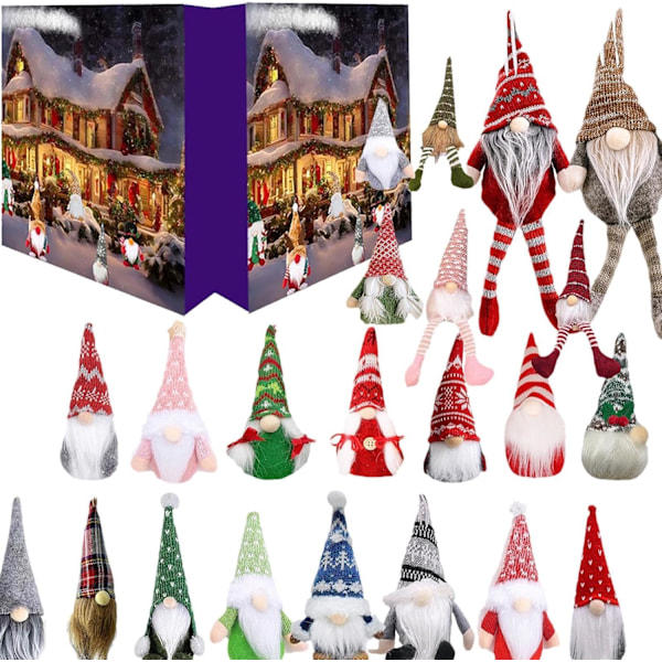 Julkalender 2024, Nedräkningskalender med 24 olika karaktärer, Bärbara semestergåvor för vuxna och barn 24 tomtar 24 gnomes