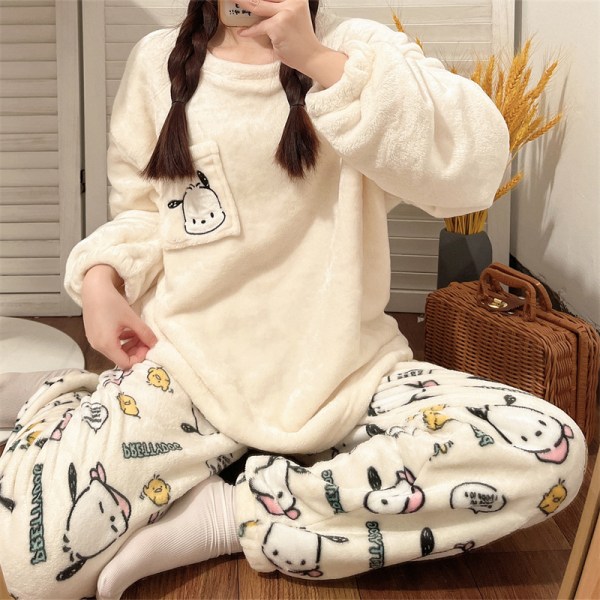 Mub- Flanellpyjamas kvinnlig söt höst vinter loungewear G Pacha dog L