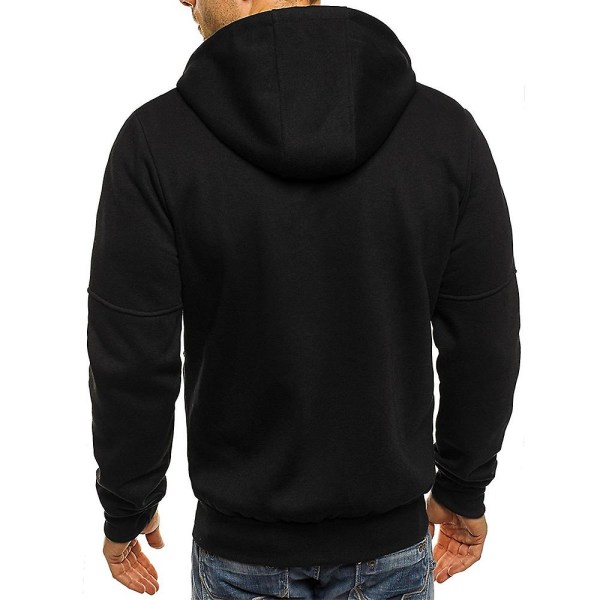 Män Zip Träningsjacka Gym Hooded Långärmad Sweatshirt Gym Top Höst Vinterkappa Black XL