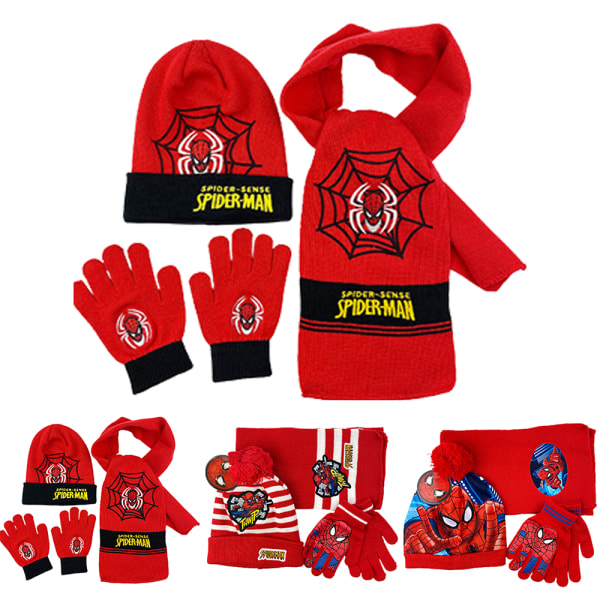 Kids Spiderman Print Vinter Beanie Hat Handskar Scarf Set y 2