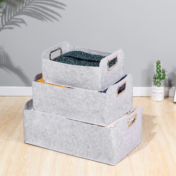 Filt Opbevaringskurv Tøj Organizer Diverse Container Lysegrå Light grey S
