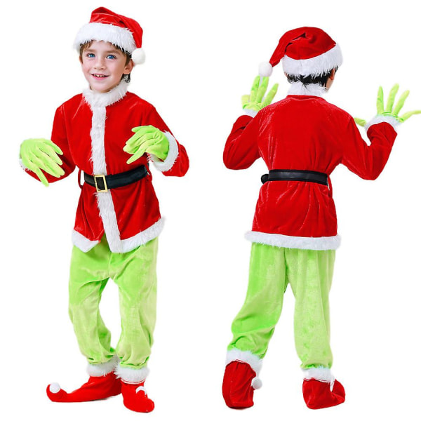 Christmas Kids Grinch Cosplay Kostym Tomte Fancy Dress Juldräkt y 7-8Years