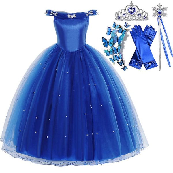 Askungen Klänning Kjol Halloween Cosplay Kostym Barn Flickor Festklänning Lång klänning Ornament V Dress kit 03 110cm