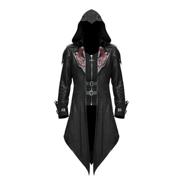 Mub- Zip Up Kostume Hoodie Mænd Steampunk Jakke Middelalderlig Lang Gotisk Victorian Frock Frakke til Halloween 1 V 1 4 XL