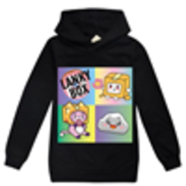 LANKYBOX Børne 3D Print Hoodie Pullover Sweatshirts med lomme sort . black 130cm