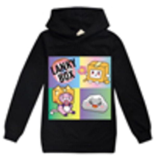 LANKYBOX Børne 3D Print Hoodie Pullover Sweatshirts med Lomme Sort NX black 140cm