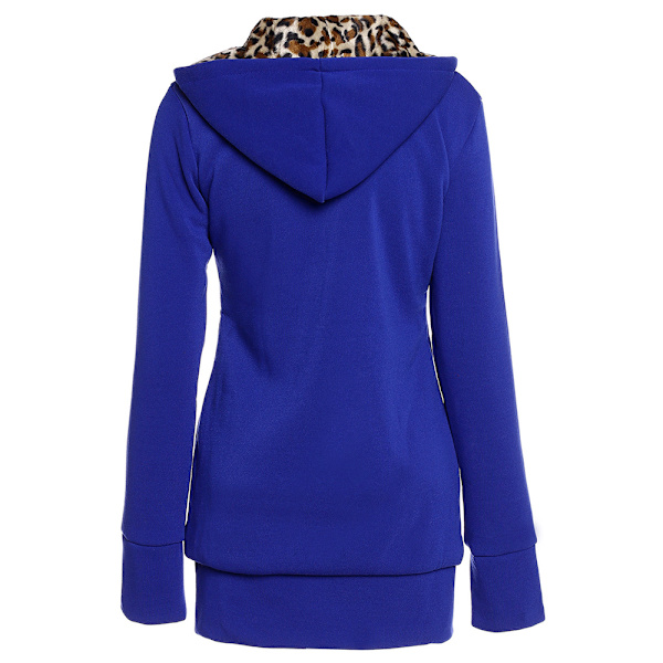 Vinter Kvinner Hooded Tykkelse Plus Fleece Leopard Genser Jakke Blue M