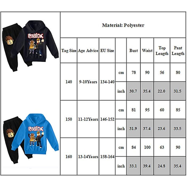Pojkar Roblox 3d- printed träningsoverall Barn Huvtröja Tröja Träningströjor + joggingbyxor Set Kläder 9-14 år Deep Blu Z Deep Blue 13-14  Years