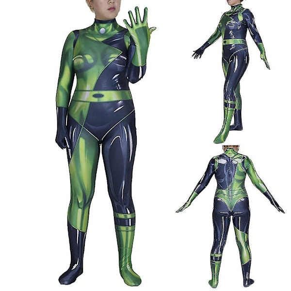 Shego Cosplay Kostym Superskurk Halloween Kostym Bodysuit Jumpsuit För Vuxna Kvinnor L