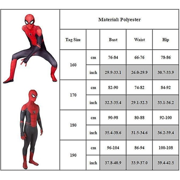 Långt hemifrån kostym unisex Spiderman superhjälte vuxen Halloween fest cosplay kostymer Zentai dräkt-WELLNGS 160