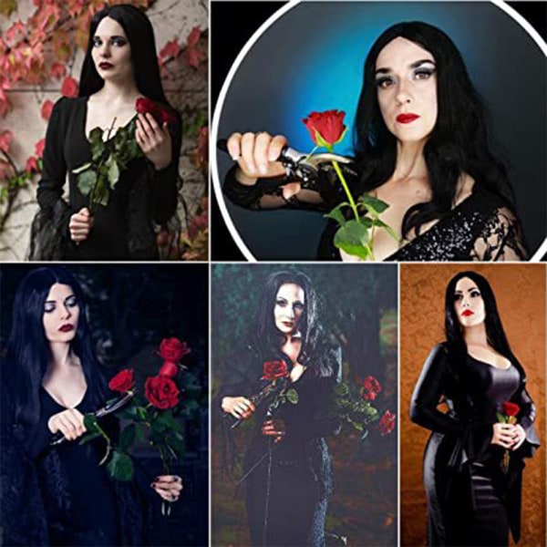 Adams mor Cosplay paryk dame lang sort lige paryk Halloween Z