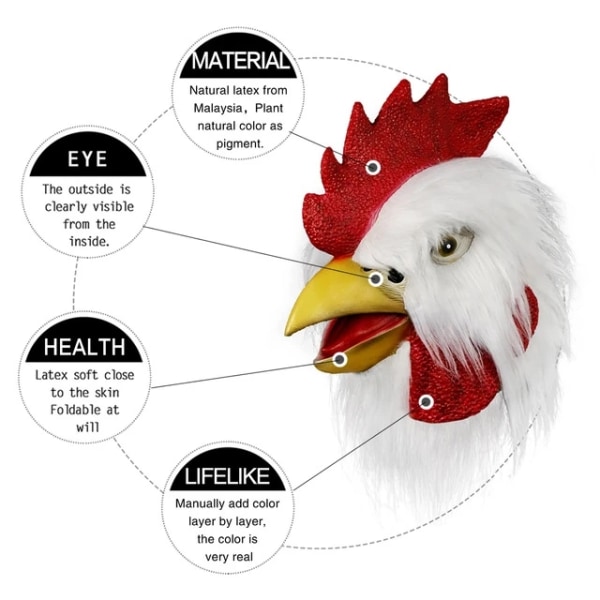 Rooster Mask Halloween Novelty Masquerade Latex Animal Mask - Perfet V