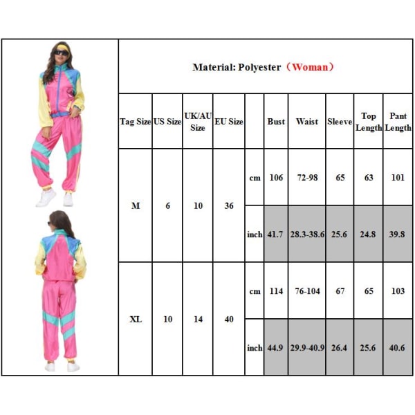 80-talskostym Retro träningsoverall Hip Hop kostym fest för män kvinnor V Women XL