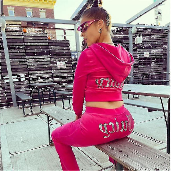 Dam sammet Juicy träningsoverall Couture träningsoverall Tvådelad set Couture sweatsuits för kvinnor ROSE RED Z ROSE RED XXL