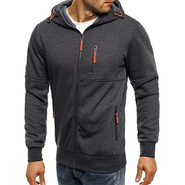 Män Zip Träningsjacka Gym Hooded Långärmad Sweatshirt Gym Top Höst Vinterkappa Dark Gray XL