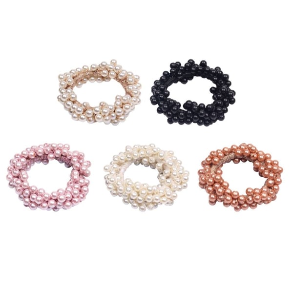5 Styck Elastisk Pearl Hår Tie Rep Hårring Hårband Hårtillbehör Mixed Color