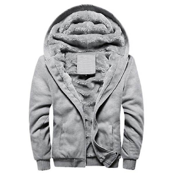 Män Tjock varm fleecepälsfodrad hoodie Zip Up Vinterkappa Jacka Sweatshirt Topp grey Z grey 4XL