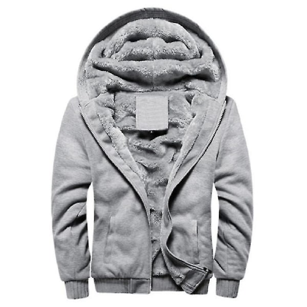 Män Tjock varm fleecepälsfodrad hoodie Zip Up Vinterkappa Jacka Sweatshirt Topp grey Z grey M