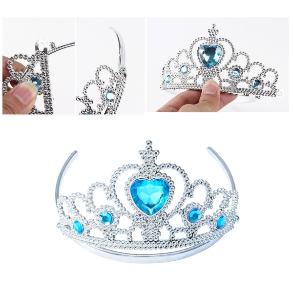 Elsa prinsess-set Kjol, tiara, fläta, halsband och örhängen.