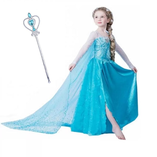 Elsa prinsess klänning + spö/trollstav 150 cl