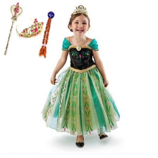 Anna princess klänning + tiara/fläta/spö 110cl