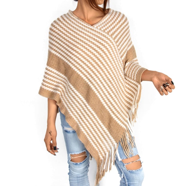 Kvinnors Boho höst och vinter stickad tröja med huvstickad sjal