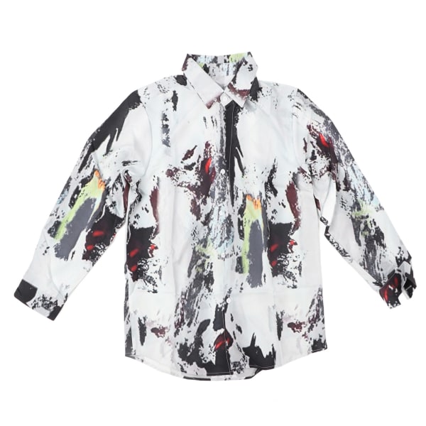 Man Print Shirt Fashion Langærmet Komfortabel Skjorte Fritid Knapp Opp Topp for Trening Utflukt Man Print Shirt L