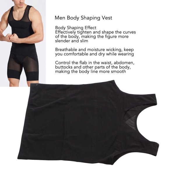 Herre Body Shaping Vest Magekontroll Pustende Komfortabel Kompresjonstank Top for Treningssenter Trening Svart XL