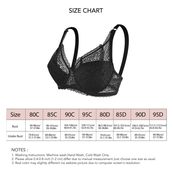 Lace Floral Bra Thin Deep V Large Size Gathered Comfortable Full Coverage Bra for Daily Wear Black 40/90D