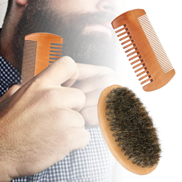 Män Skägg Mustasch Oval Borste Kam Ansiktsbehandling Skägg Rakning Rengöring Grooming Kit