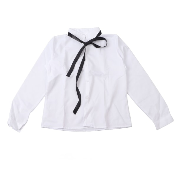 Skoluniform Vit Skjorta Fashionable Button Up Skoluniform Casual Skjorta för Prestation Vit Långärmad med Band L
