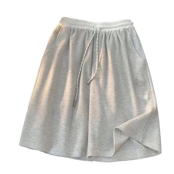 Herre Knelange Shorts Vide Ben Lomme Elastisk Midje Broderimønster Casual Herre Sports Shorts med Lommer Grå L