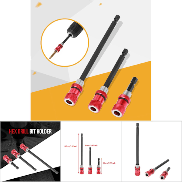 3 stk 1/4\" Hex Skaft Rask Utgivelse Magnetisk Borbittholderskrutrekkerforlengelse 60/100/150mm