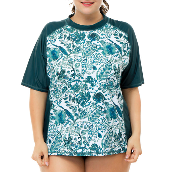 Plus Size Rash Guard Shirt för kvinnor kortärmad baddräkt