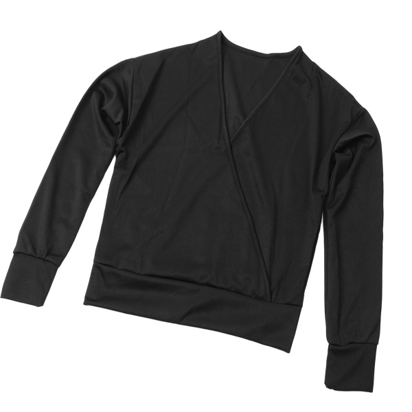 Dame V-hals Top Krydsende Wrap Langærmet Åndbar Casual T-shirt til Daglig Brug Sort M