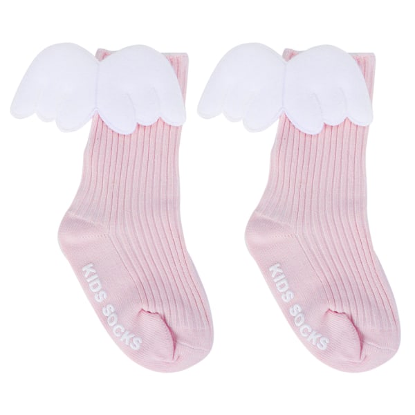 1 par Baby Girls Angel Wings Decor Ruffles Knee High Soft Leg Warmer Socks (Pink S)