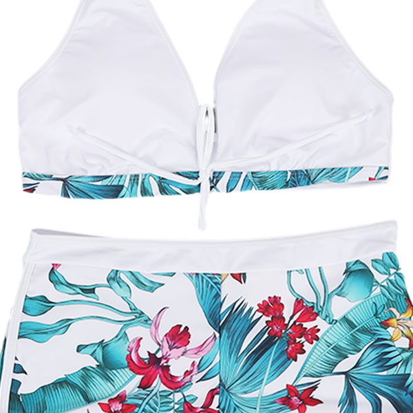 Damer 2-delt badedragt med halter-v-hals, høj talje, blomsterprint, trådløs, polstret bikini-badedragt, S