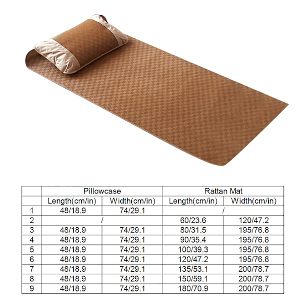 Kotitekstiili Rattan-matto Ruudullinen Petauspatja Setti Kesä Viileä Vuodevaate (120*195cm Tyynyliina*1)