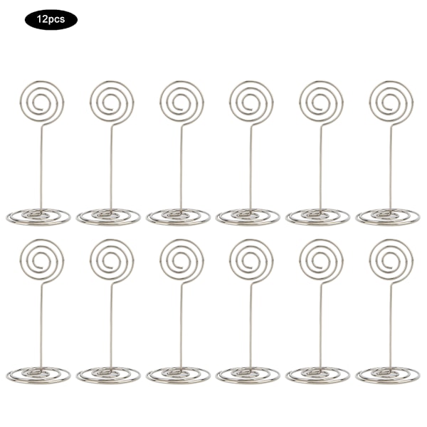 12pcs Circle Shape Table Number Clip Name Card Clip Stand Paper Clip Note Clip  (Silver)