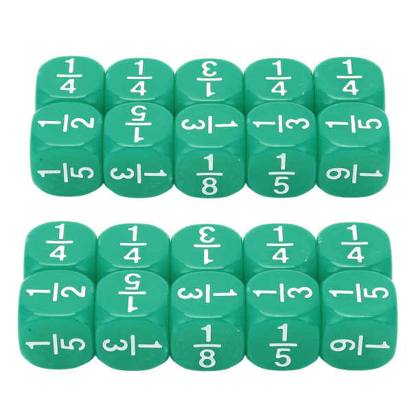 20Pcs Fraction Dice Class Set Plastic 6 Sided Multi Faceted Table Game Accessories for Kids Math Practice Green