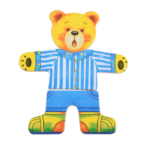 Creative Kids Baby Colorful Wooden Cartoon Bear Dress Changing Clothes Puzzle Educational Toy