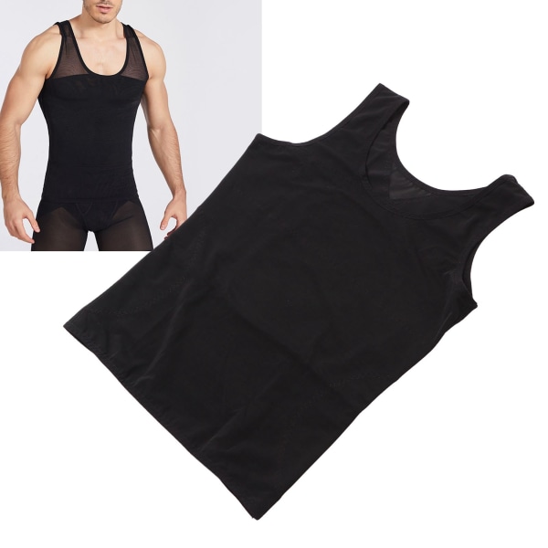 Män Body Shaping Vest Magekontroll Andas Bekväm Compression Linne för Gym Workout Svart XL